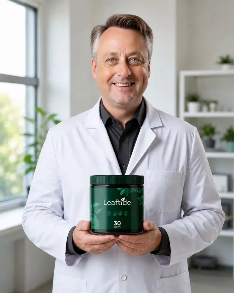 LeafTide supplement bottle displayed close-up with label detail